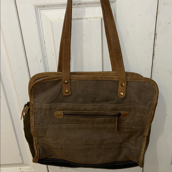 Myra Bag Geometric Brown and Gray Tote - Picture 2 of 7
